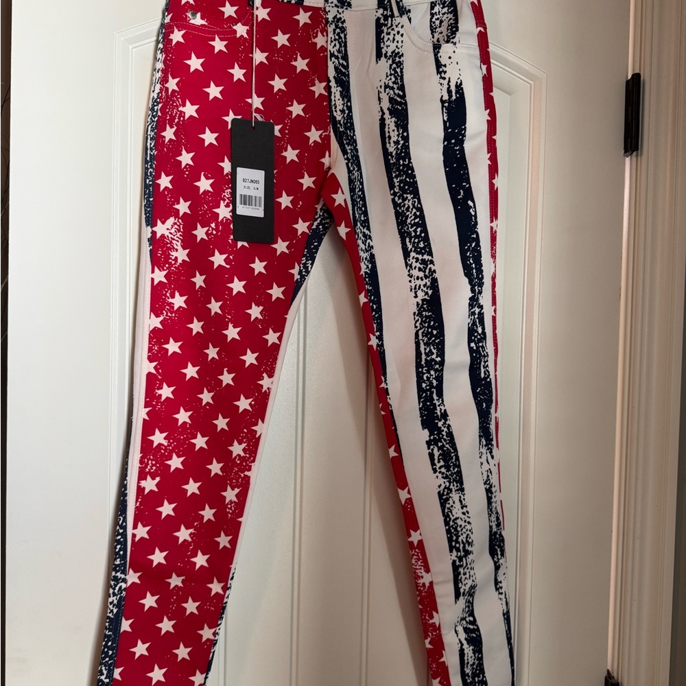 Yelete Patriotic Star and Stripe Leggings - Red, White, and Blue